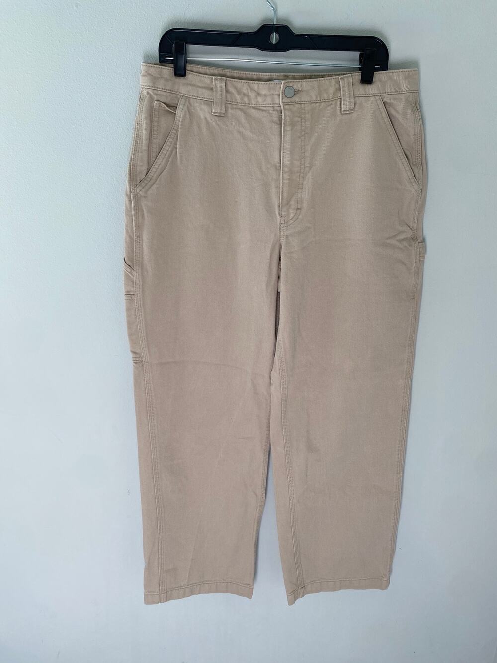 Aritzia TNA Carpenter Utility Pants Khaki High Rise Straight Leg Size 12